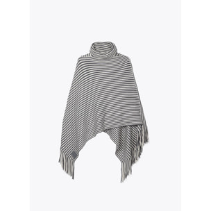 Poncho a righe in maglia con collo alto