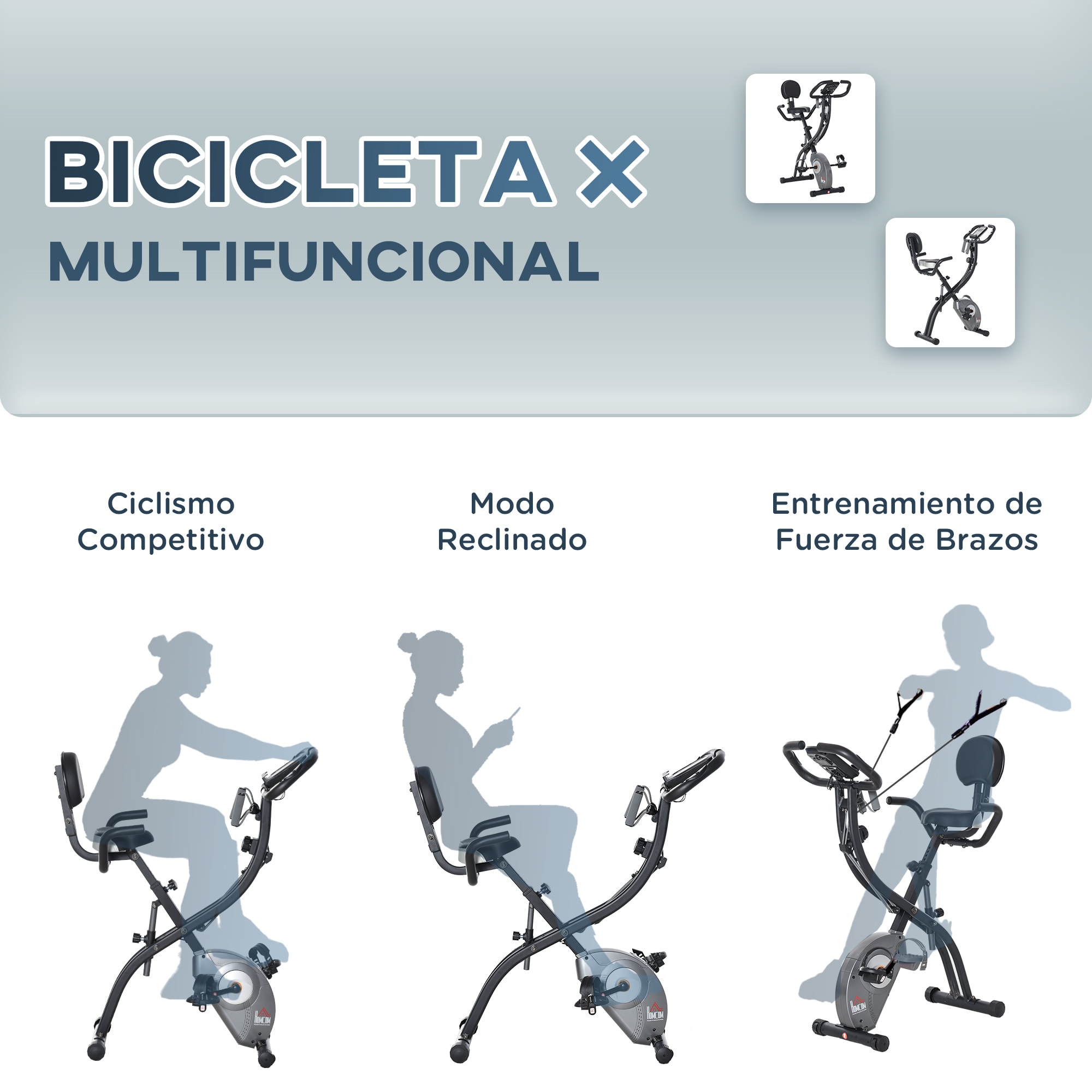 Bicicleta Estática Plegable Resistencia Magnética Ajustable de 8 Niveles con Sensor de Pulso Pantalla LCD Sillín Regulable Respaldo Bandas para Entrenamiento en Casa 107x53x107 cm Negro
