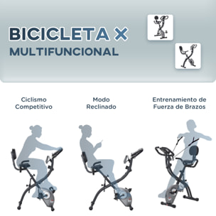 Bicicleta Estática Plegable Resistencia Magnética Ajustable de 8 Niveles con Sensor de Pulso Pantalla LCD Sillín Regulable Respaldo Bandas para Entrenamiento en Casa 107x53x107 cm Negro
