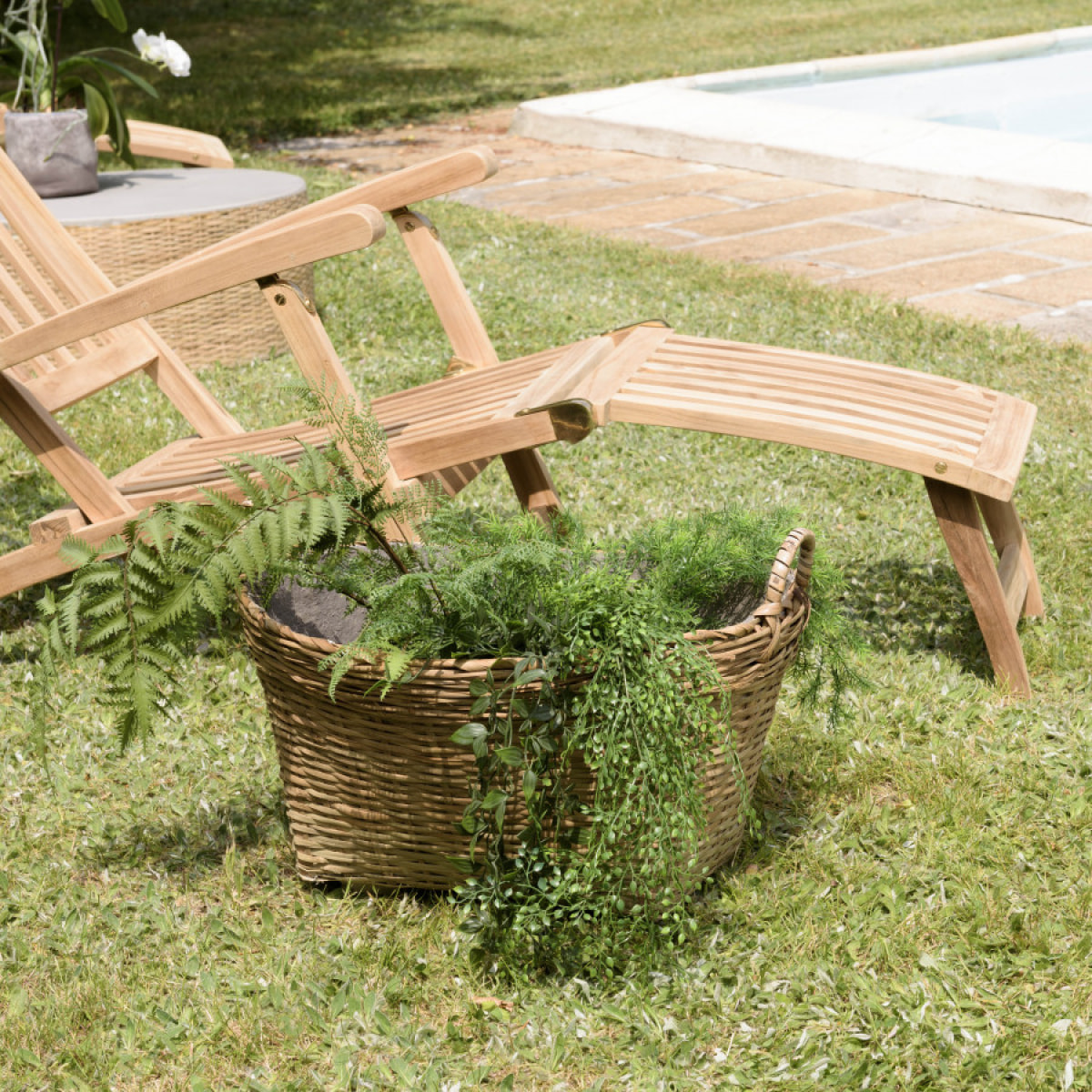 HANS - Pot de fleur ovale 60x53cm en bambou naturel avec anses