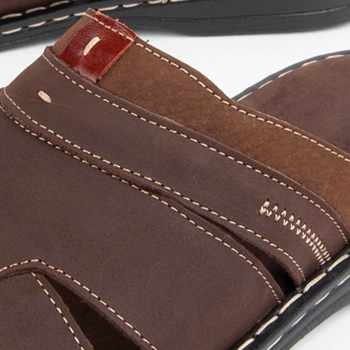 Sandalia De Piel - Marron - Altura: