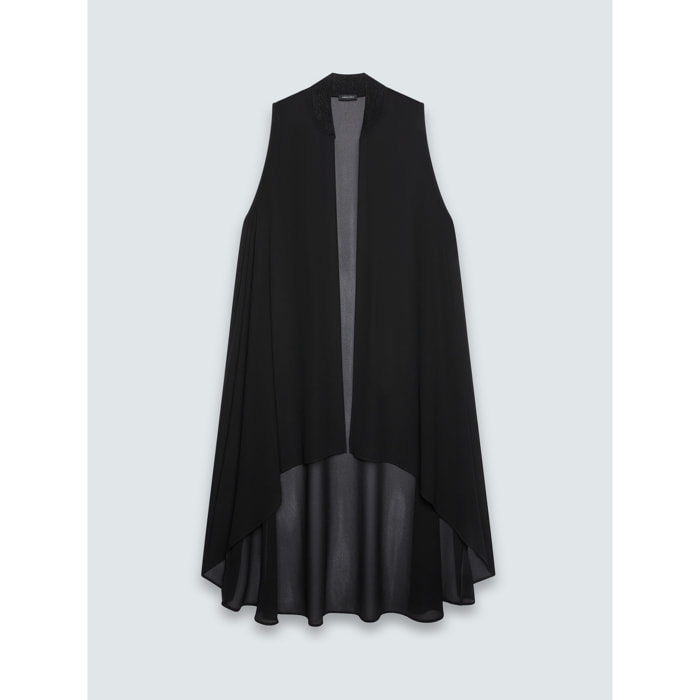 Fiorella Rubino - Maxi Chaleco en georgette con dobladillo asimétrico - Negro