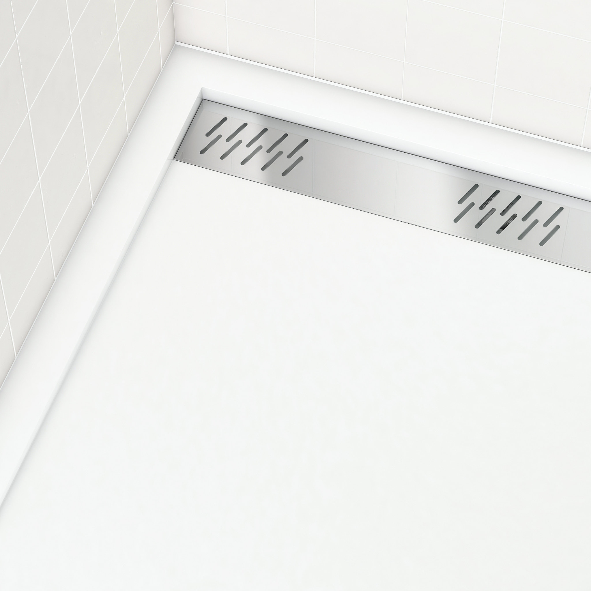 Receveur en acrylique Blanc 80x80x4 cm - Grille Linéaire Chrome - WHITENESS II