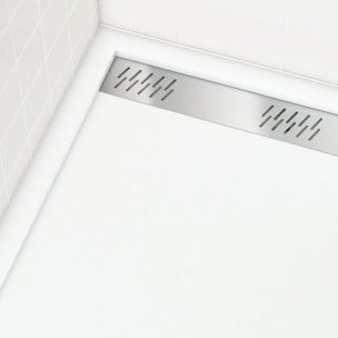 Receveur en acrylique Blanc 80x80x4 cm - Grille Linéaire Chrome - WHITENESS II