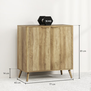 Buffet sur pieds design effet bois façade cannelée - 2 portes, étagère - dim. 77 x 40 x 81 cm