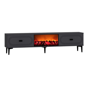 CRAWLEY Meuble TV avec cheminée LED 150cm gris anthracite et noir