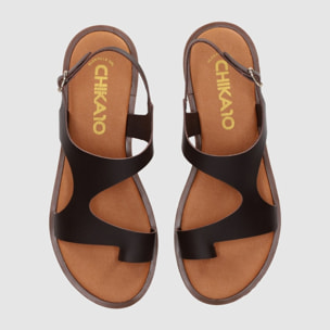 Sandalias de Piel - Marron - Tacón: 1 cm