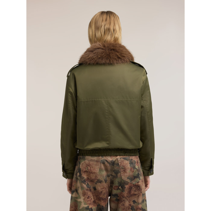 Motivi - Bomber in nylon con collo removibile - Verde militare