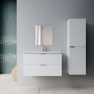 Pack Meuble salle de bain 60cm et Colonne de rangement - Façades Blanches Ondulées - MILO