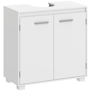 HOMCOM Mueble Bajo Lavabo, Mueble de Baño con Estante Ajustable, 2 Puertas y Recorte en U, Estilo Moderno, para Lavabo con o sin Pedestal, 60x30x60 cm, Blanco