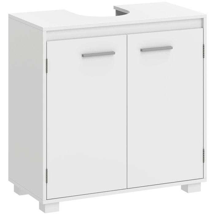 HOMCOM Mueble Bajo Lavabo, Mueble de Baño con Estante Ajustable, 2 Puertas y Recorte en U, Estilo Moderno, para Lavabo con o sin Pedestal, 60x30x60 cm, Blanco
