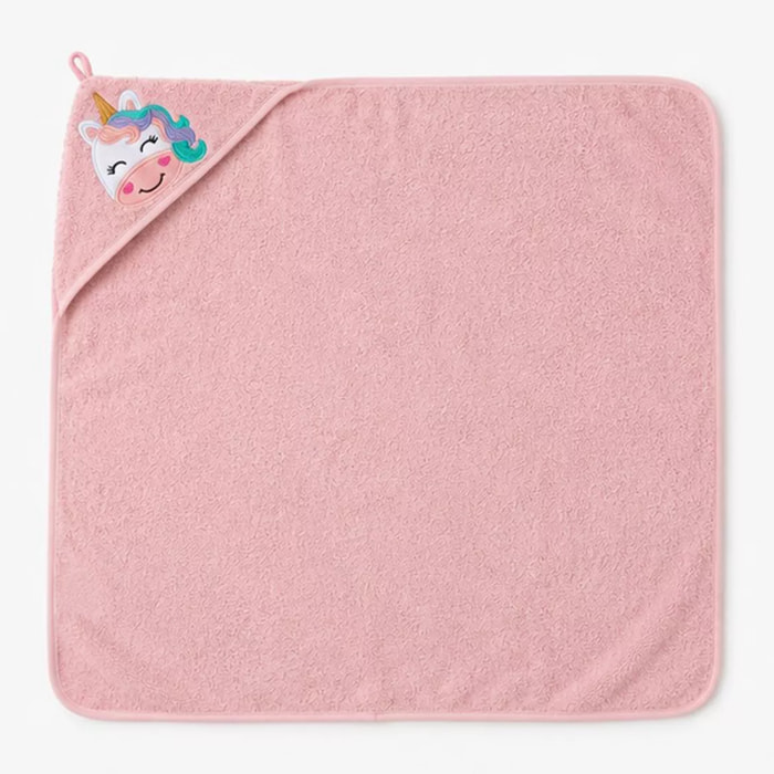 Cape de bain enfant pur coton 420 g/m² brodé rose Petite licorne rose
