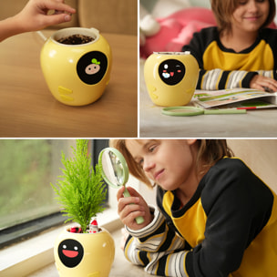 Vaso intelligente A2 con sensori interni ed esterni, display interattivo con espressioni facciali, batteria da 2200mAh e monitoraggio completo della pianta.