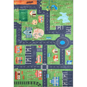 HAPPY - Tapis enfant lavable à motif circuit - Vert