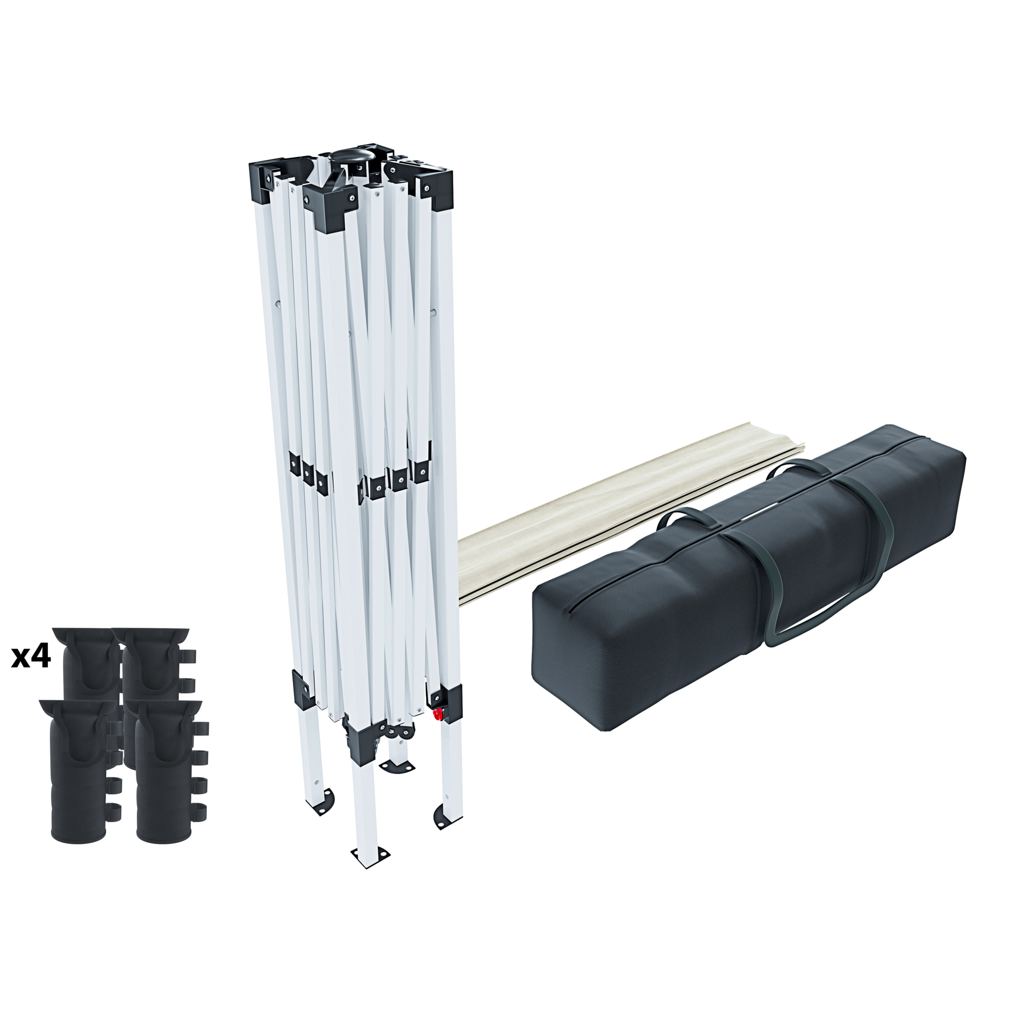 Gazebo Pieghevole Impermeabile 3 x 3 M Da Giardino Con 4 Sacche Pesi Sacca Trasporto Chiusura Fisarmonica Struttura Acciaio Copertura 160 gr/m² Beige