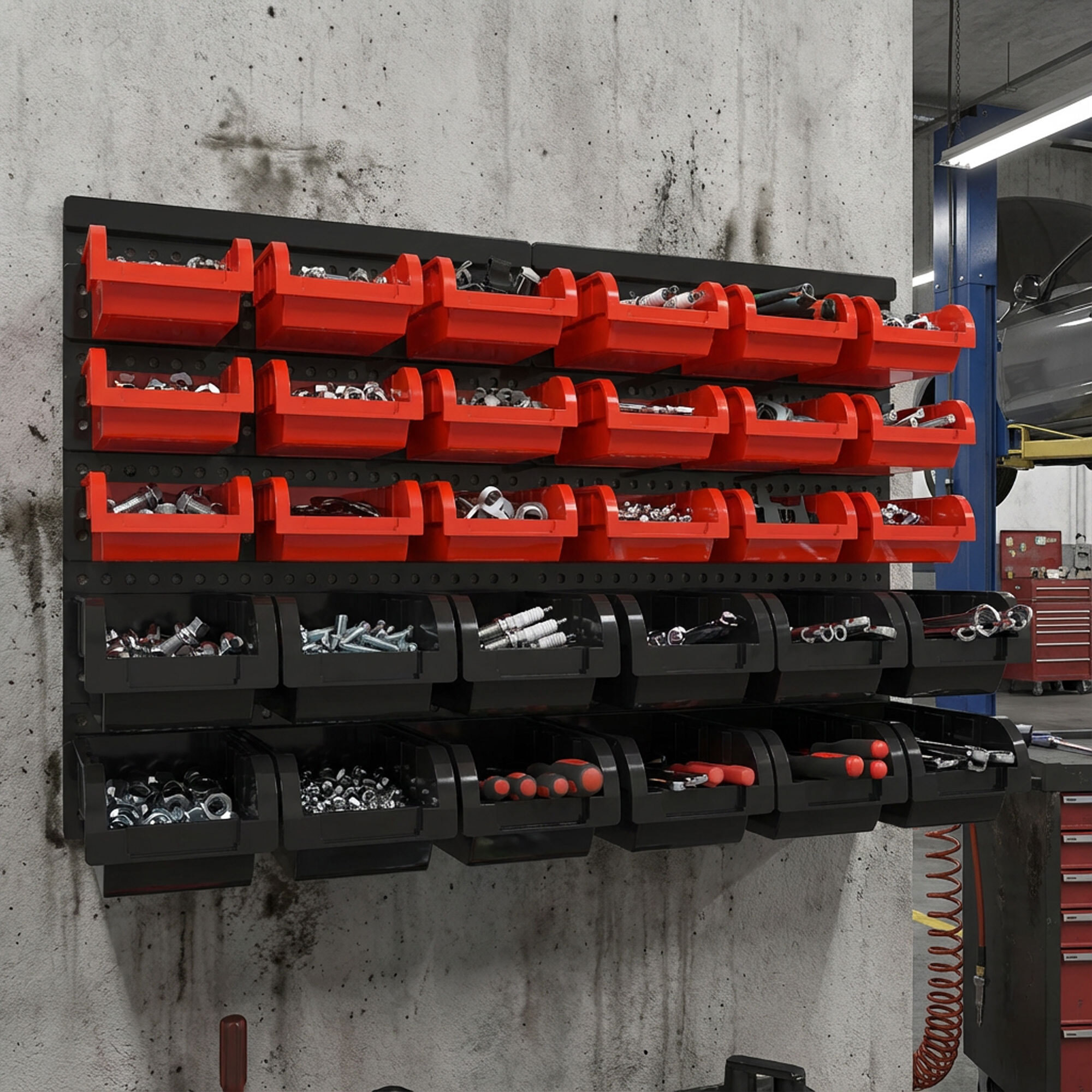 Peg Small - Pannello Portautensili da Parete 64x41 cm con 30 Box Contenitori Impilabili