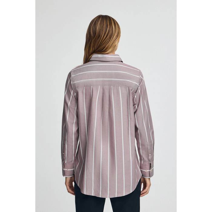 Camisa de rayas rosa taupe de corte relajado con logo Rigby Go