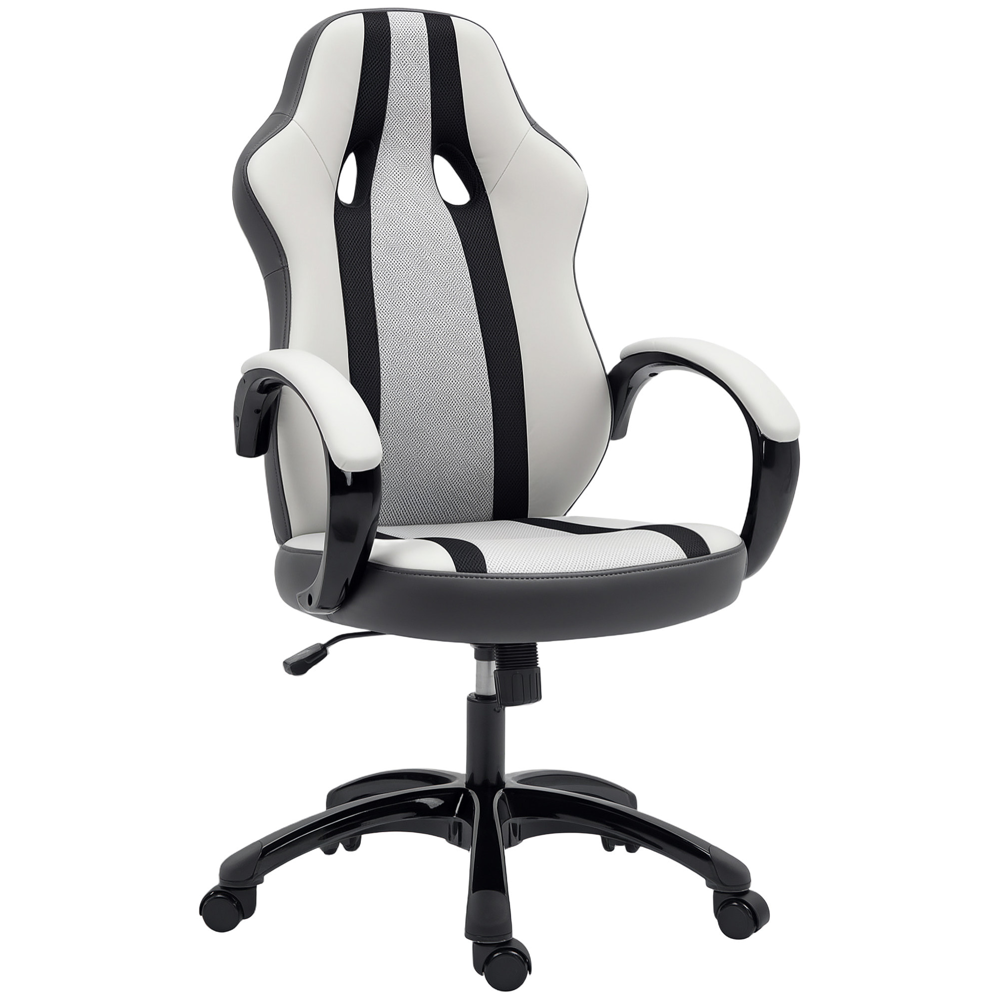 Silla Gaming Tapizada en PU y Malla Silla Gamer Giratoria con Función de Basculante Altura Ajustable para Hogar Oficina Estudio Gris