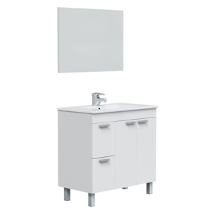 Mueble baño adam 2p2c 80cm blanco brillo con espejo, sin lavabo