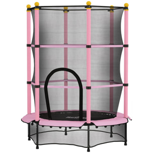 Trampoline de jardin enfants Ø 1,40 x 1,90H m filet de sécurité porte zipée couvre-ressorts + 6 poteaux rembourrés inclus rose