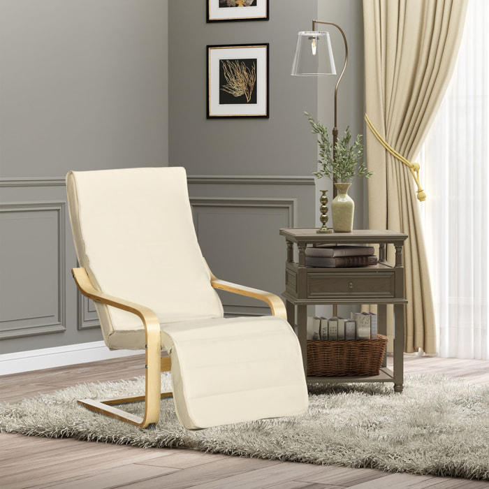 Sillón de Salón con Reposapiés Ajustable Silla Relax Butaca Tapizado en Tela con Marco de Madera Carga 120 kg para Oficina Estudio Dormitorio 66,5x94x100 cm Crema