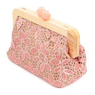 Borbera Borsa a spalla Donna. Realizzata in legno naturale, cotone e juta con un design in rete di tessuto floreale.