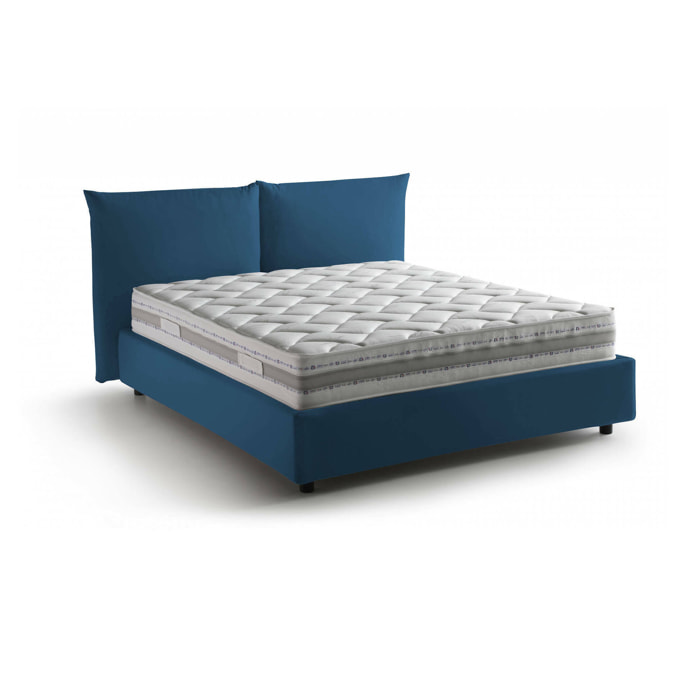 Letto matrimoniale Arcole, Letto contenitore con rivestimento in tessuto, 100% Made in Italy, Apertura frontale, con materasso Cm 160x200 incluso, Blu