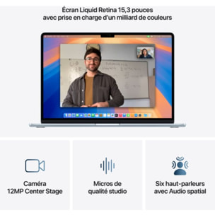 Ordinateur Apple MACBOOK Air 15" Puce M4 CPU 10 / GPU 10 cœurs Mémoire RAM 16Go Stockage 256Go SSD Retina Bleu