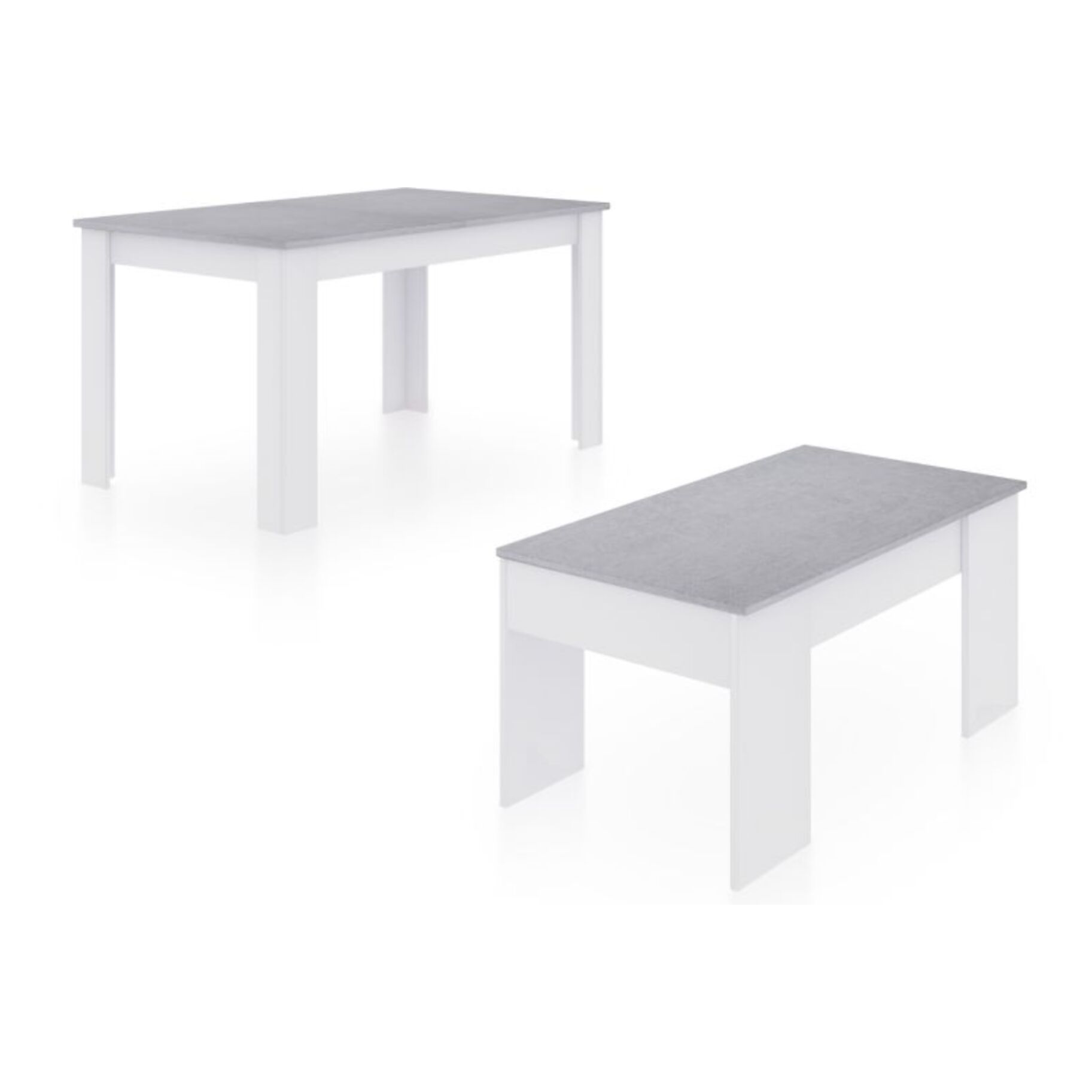 Pack mesa de comedor 140 y mesa de centro Vita Blanco Artik (Blanco Mate) - Gris Cemento