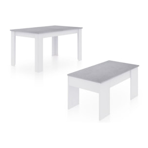 Pack mesa de comedor 140 y mesa de centro Vita Blanco Artik (Blanco Mate) - Gris Cemento