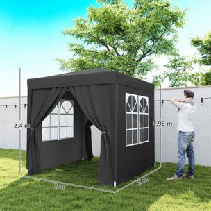 Tonnelle de jardin tente pliante barnum pop-up 2 x 2 m 4 parois latérales amovibles 2 fenêtres sac de transport noir