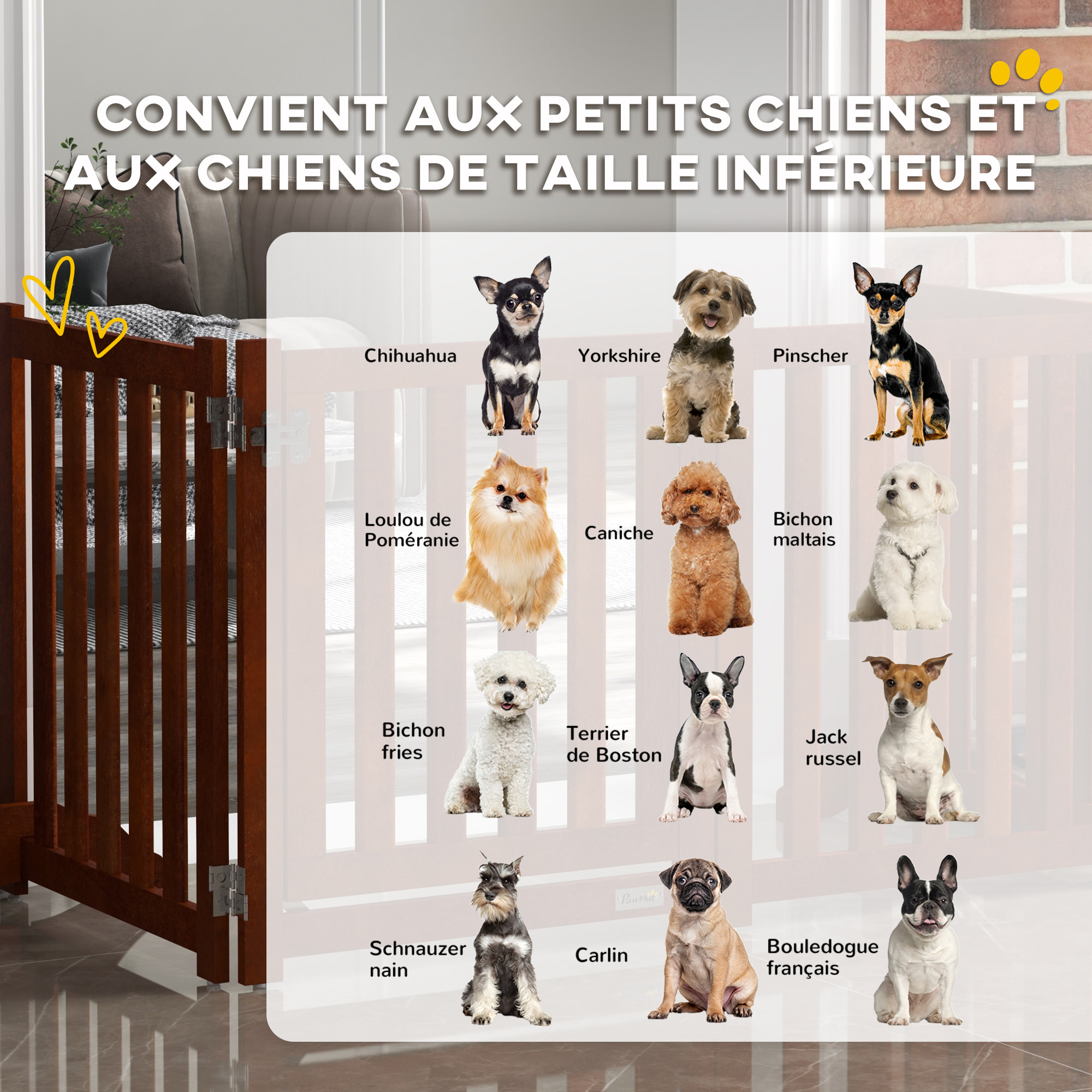 Barrière de sécurité chien pliable modulable autoportante avec porte max. 205 x 60 cm MDF effet acajou