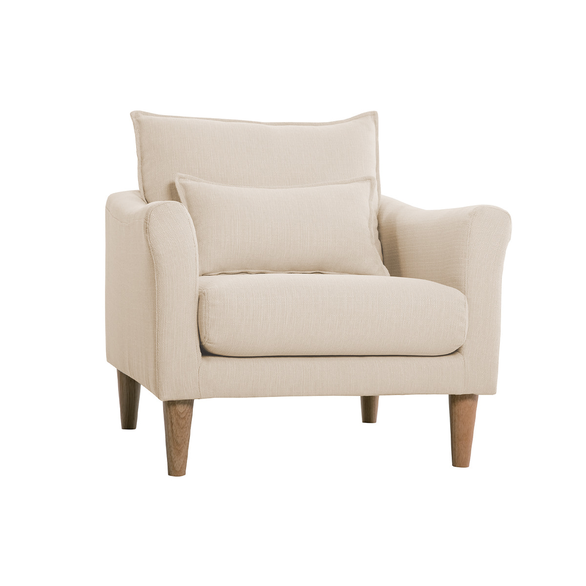 Fauteuil scandinave en tissu beige et bois clair KATE