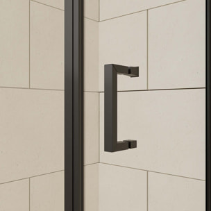 Porte de douche coulissante 140x200 cm - Verre transparent - Profilé Noir - CRUSH