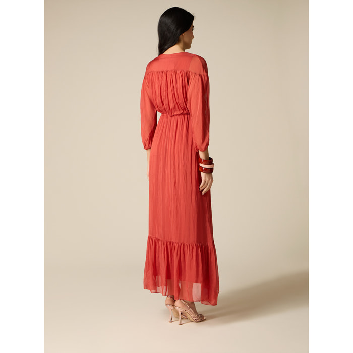 Oltre - Vestido largo en voile mezcla de seda - Naranja sol