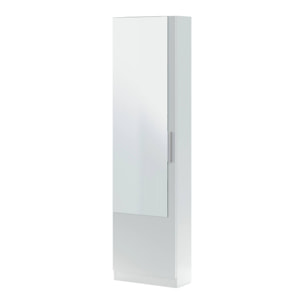 Scarpiera Eugene, Armadio portascarpe alta a 1 anta, Mobile portascarpe moderno, Armadio da ingresso con specchio, cm 50x22h180, Bianco