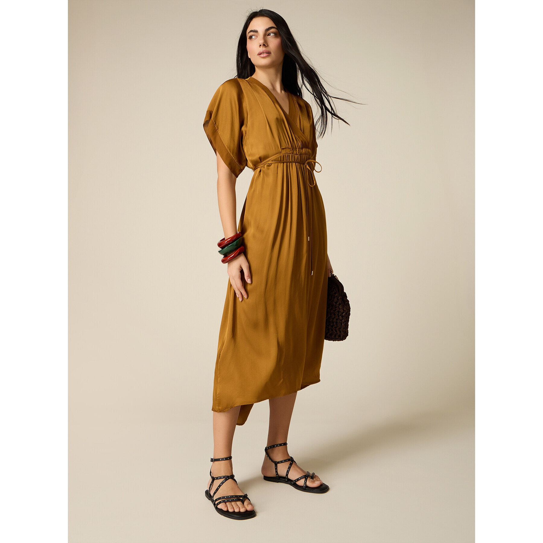 Oltre - Vestido largo de satén - Oro