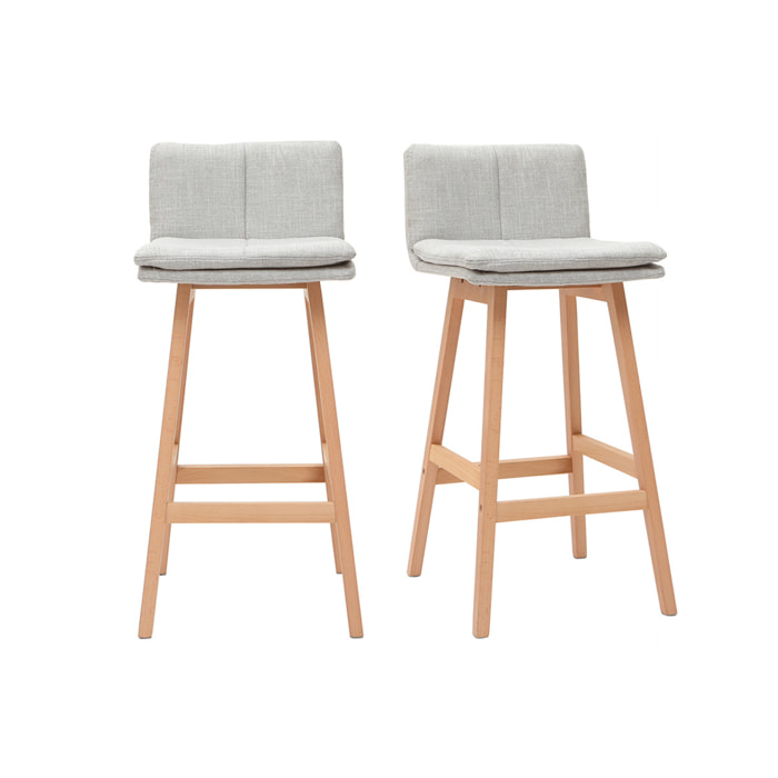 Tabouret de bar en tissu gris perle et bois (lot de 2) JOAN