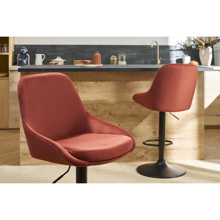 Tabourets de bar design réglables velours rouge tomette (lot de 2) HOLO