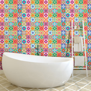 Stickers muraux - Sticker Mural Carrelage adhésif Cuisine Salle de Bain - 60 STICKERS CARREAUX DE CIMENT AZULEJOS CLARIA