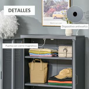 Armario Metálico de Almacenamiento con Doble Puerta de Bisagras y 2 Baldas Ajustables Multiusos para Oficina Salón Dormitorio 75x33x110 cm Gris