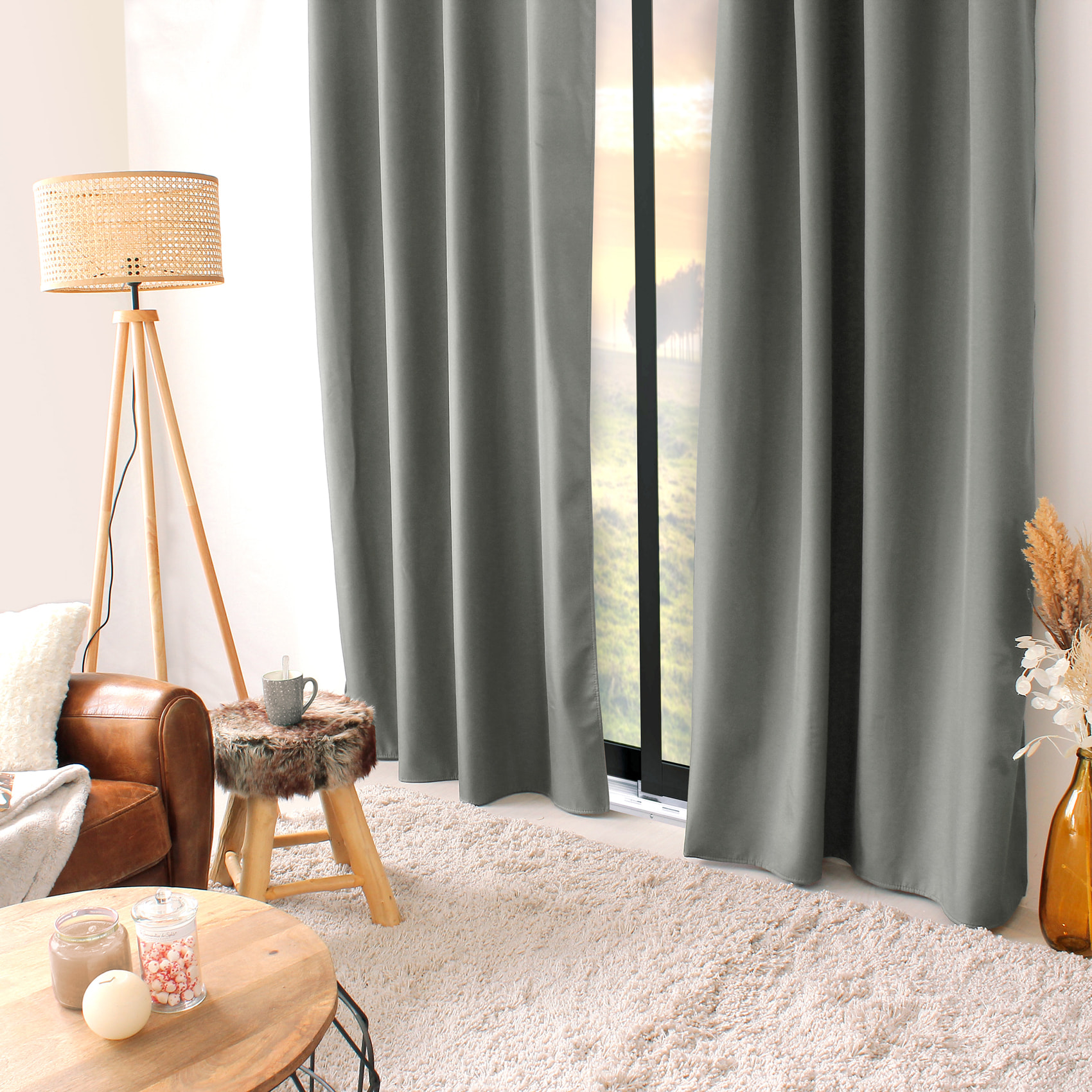 Rideau thermique en microfibre doublée - Gris clair