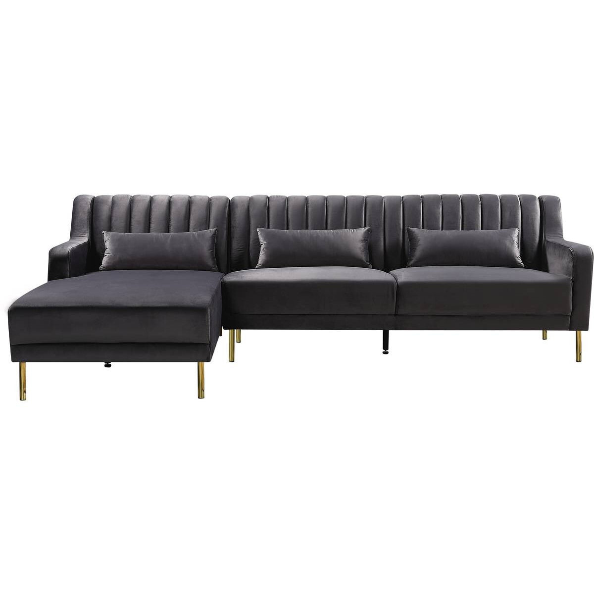 Canapé d'angle en velours "Oliver" - 275 x 161 x 81 cm - 5 places - Gris - Angle gauche