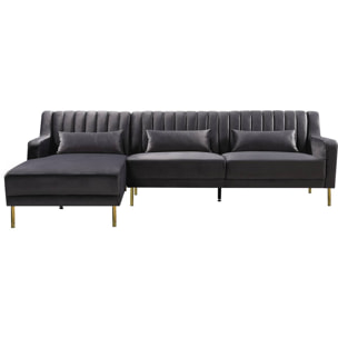 Canapé d'angle en velours "Oliver" - 275 x 161 x 81 cm - 5 places - Gris - Angle gauche
