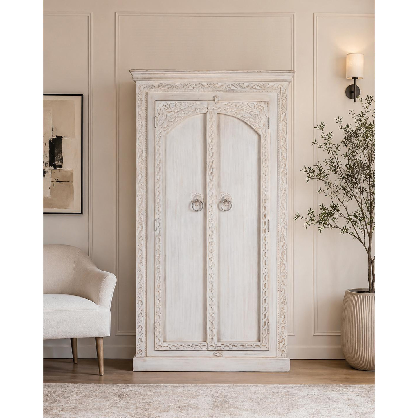 Armario de Madera de Mango 100 Cm Estilo Mediterráneo Moderno