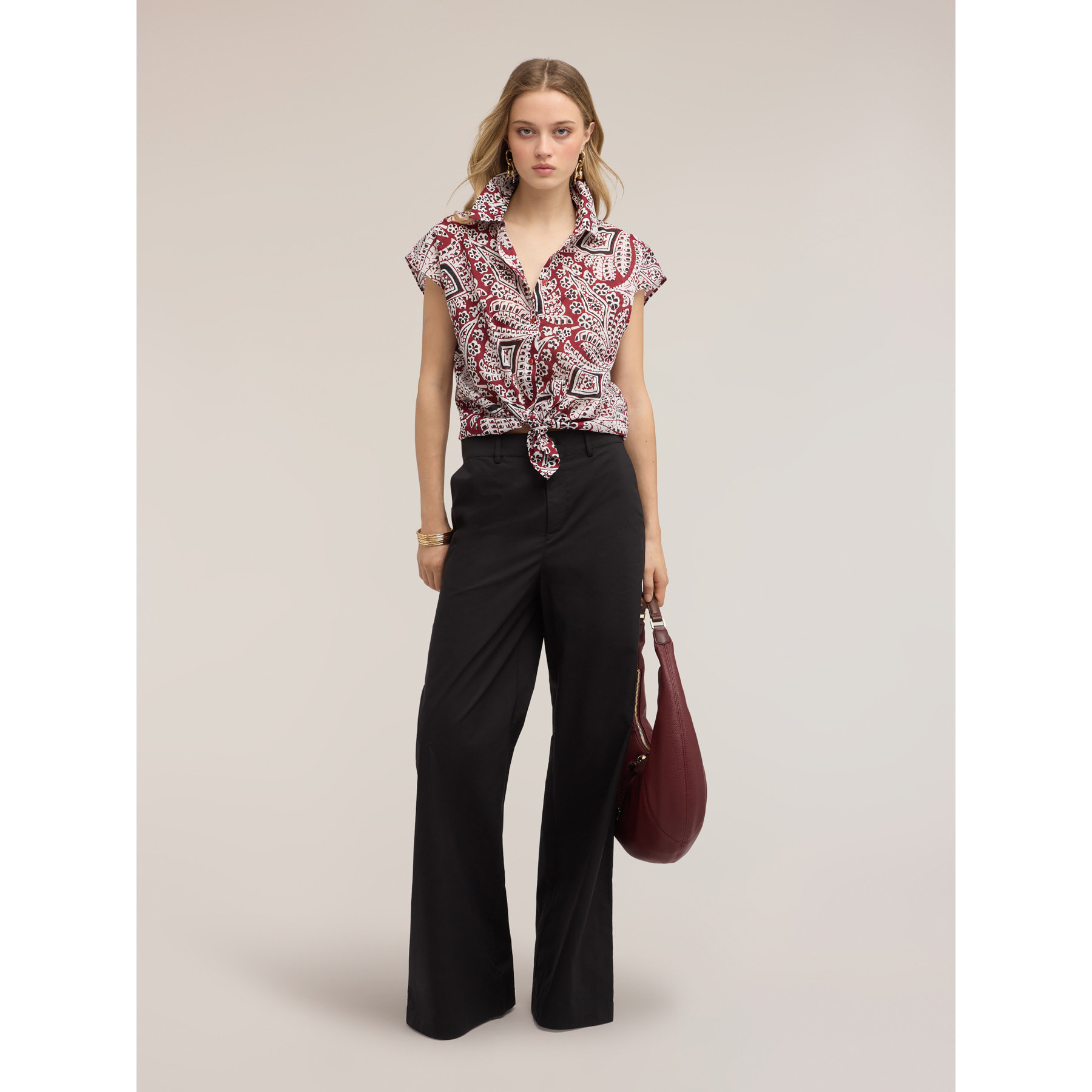 Motivi - Camisa de muselina de algodón con estampado - Burgundy