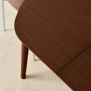 Table à manger ovale extensible bois d'hévéa et placage chêne noyer 4-6 places - 110 / 140 x 100 x 75 cm - Lisa