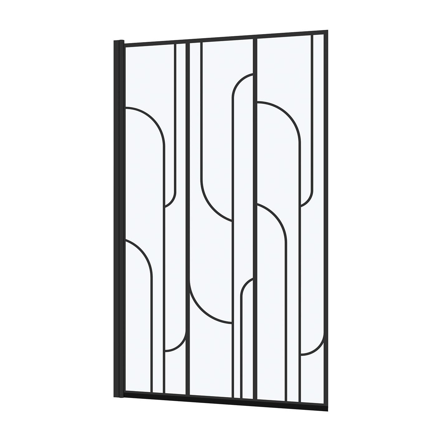 Pare baignoire rabattable 80x140cm Sérigraphie Art Déco Arrondie Noire mate