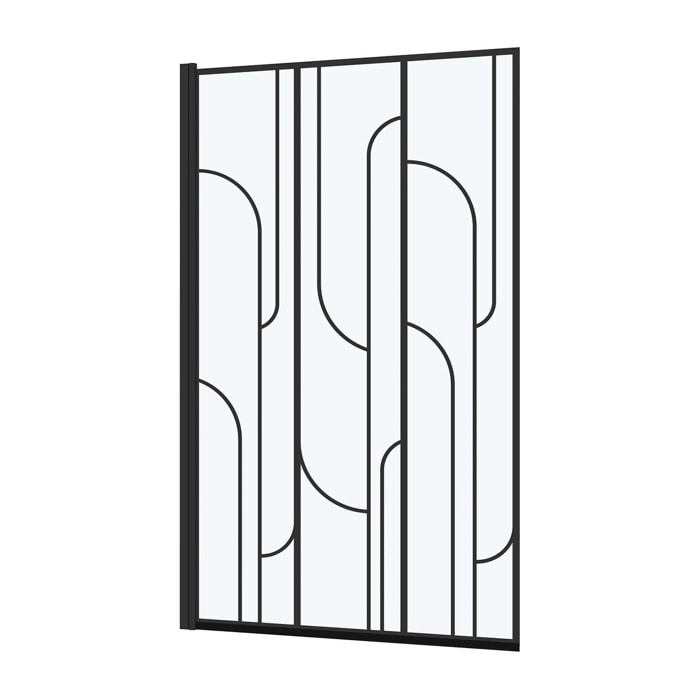 Pare baignoire rabattable 80x140cm Sérigraphie Art Déco Arrondie Noire mate