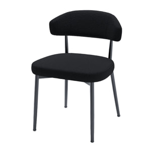 Lot de 2 chaises de salle à manger en tissu bouclette gris anthracite & métal noir